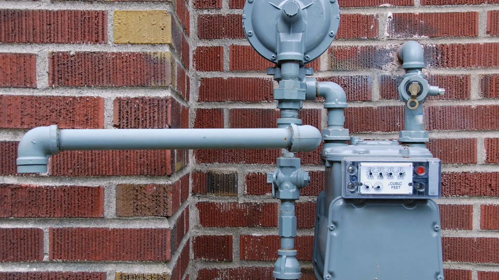 External domestic gas meter and supply pipework on a Liverpool property